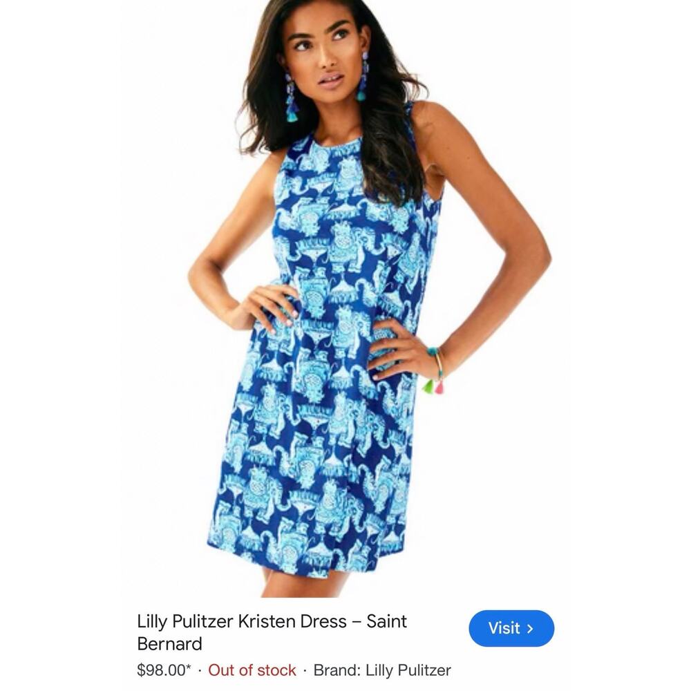 Lilly Pulitzer Women's Kristen Dress Deep Indigo Joy Ride Elephant Blue Small